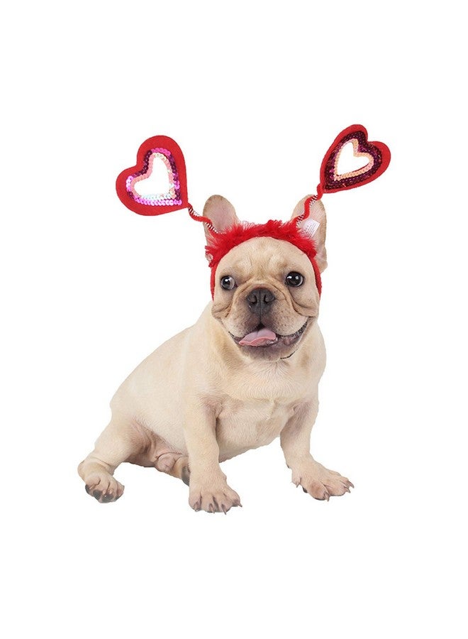 بيناري ايه بي سي عصابة رأس على شكل قلب مرصعة بالترتر من BinaryABC لعيد الحب، إكسسوارات أزياء الحيوانات الأليفة لعيد الحب، إكسسوارات شعر لعيد الحب للحيوانات الأليفة، قطعتان - Image 3