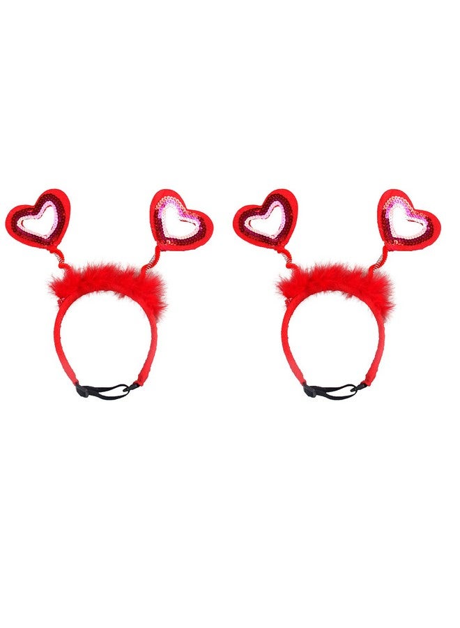 بيناري ايه بي سي عصابة رأس على شكل قلب مرصعة بالترتر من BinaryABC لعيد الحب، إكسسوارات أزياء الحيوانات الأليفة لعيد الحب، إكسسوارات شعر لعيد الحب للحيوانات الأليفة، قطعتان - Image 1