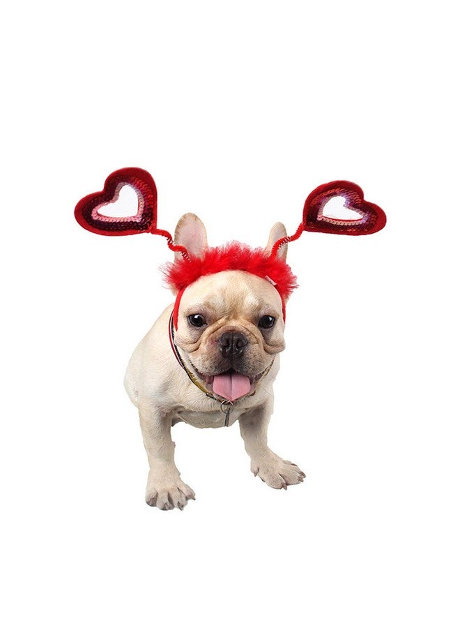 بيناري ايه بي سي عصابة رأس على شكل قلب مرصعة بالترتر من BinaryABC لعيد الحب، إكسسوارات أزياء الحيوانات الأليفة لعيد الحب، إكسسوارات شعر لعيد الحب للحيوانات الأليفة، قطعتان - Image 4