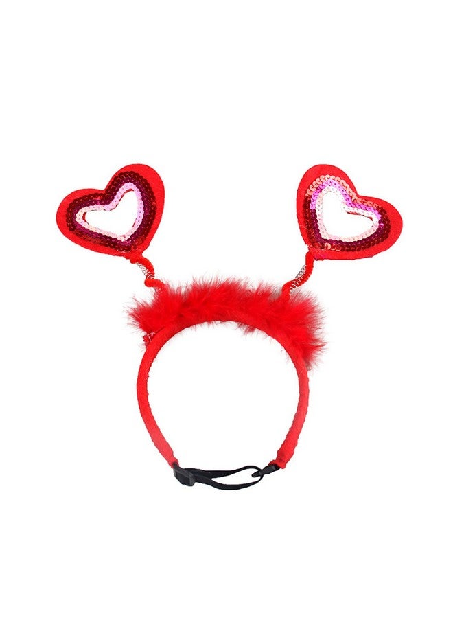 بيناري ايه بي سي عصابة رأس على شكل قلب مرصعة بالترتر من BinaryABC لعيد الحب، إكسسوارات أزياء الحيوانات الأليفة لعيد الحب، إكسسوارات شعر لعيد الحب للحيوانات الأليفة، قطعتان - Image 2