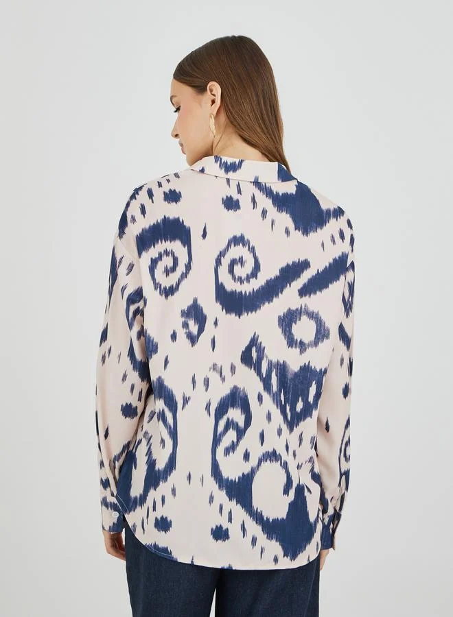 Styli Styli Printed Spread Collar Oversized Shirt