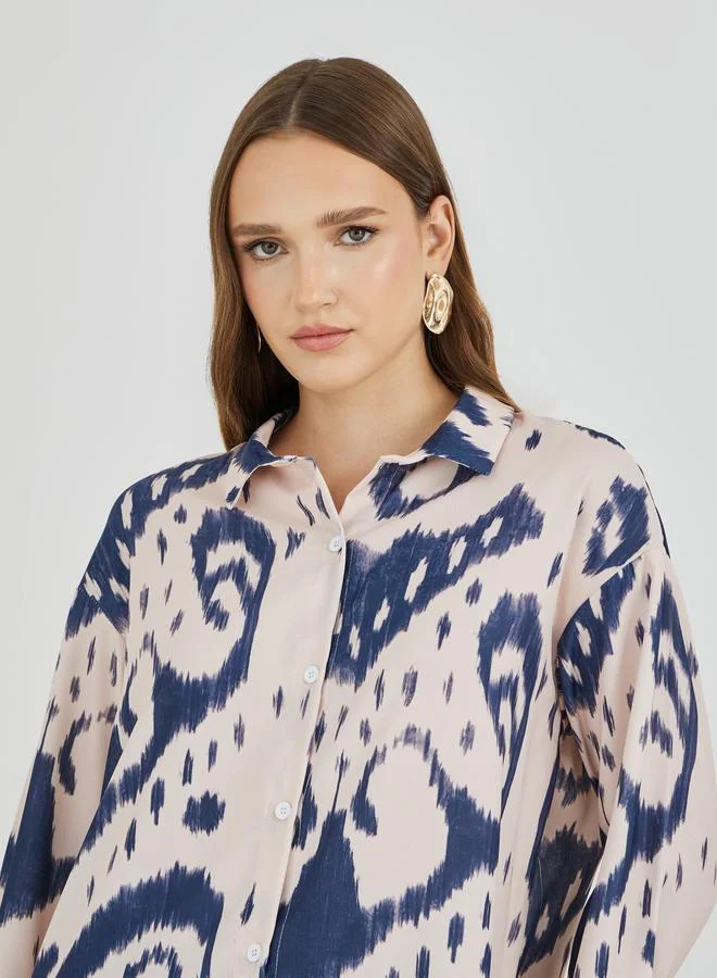 Styli Styli Printed Spread Collar Oversized Shirt