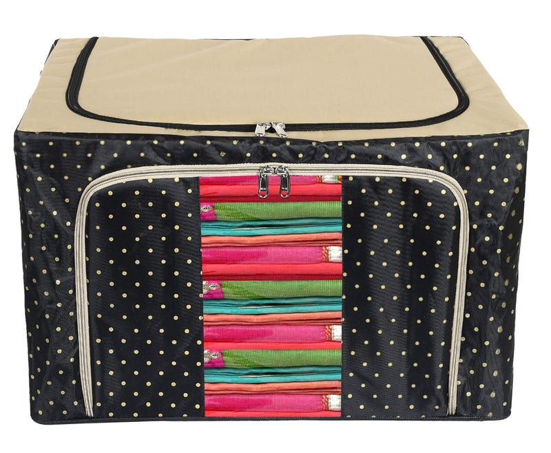 Kuber Industries Kuber Industries Dot Printed Steel Frame Storage BoxOrganizer For Clothing Blankets Bedding With Clear Window 24Ltr Black Grey44KM0221 - Image 1