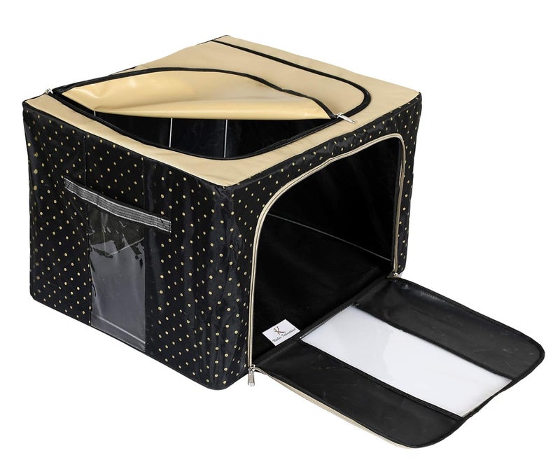 Kuber Industries Kuber Industries Dot Printed Steel Frame Storage BoxOrganizer For Clothing Blankets Bedding With Clear Window 24Ltr Black Grey44KM0221 - Image 5