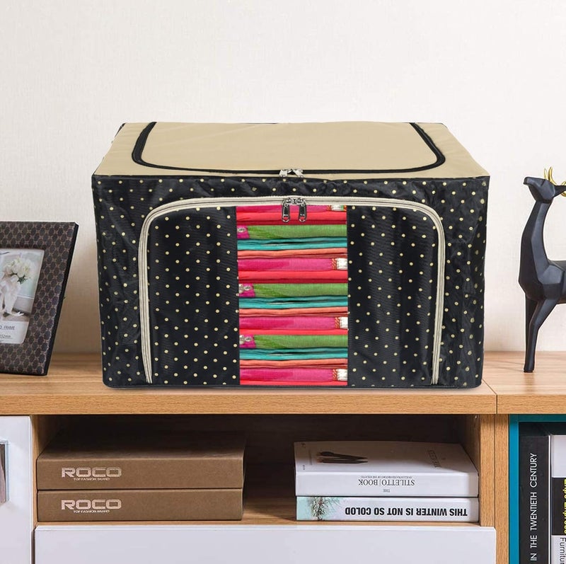 Kuber Industries Kuber Industries Dot Printed Steel Frame Storage BoxOrganizer For Clothing Blankets Bedding With Clear Window 24Ltr Black Grey44KM0221 - Image 4