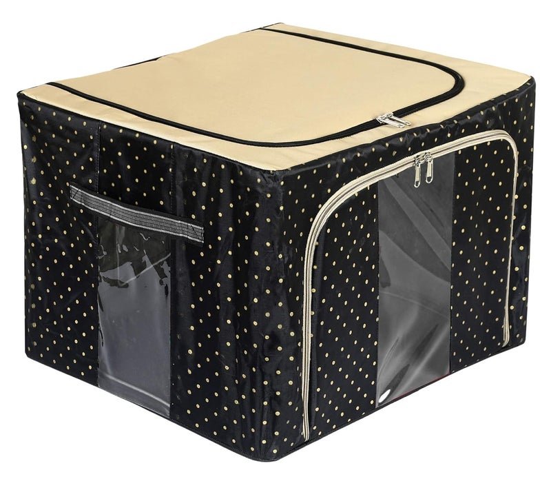 Kuber Industries Kuber Industries Dot Printed Steel Frame Storage BoxOrganizer For Clothing Blankets Bedding With Clear Window 24Ltr Black Grey44KM0221 - Image 2