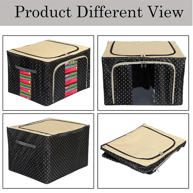 Kuber Industries Kuber Industries Dot Printed Steel Frame Storage BoxOrganizer For Clothing Blankets Bedding With Clear Window 24Ltr Black Grey44KM0221 - Image 3