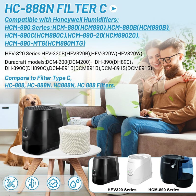 Lemige 4 Pack Humidifier Wicking Filters Compatible with Honeywell HC-888, HC-888N, Filter C, HCM-890, HEV-320 Series, Compatible with Duracraft DCM-200, DH-890 - Image 2