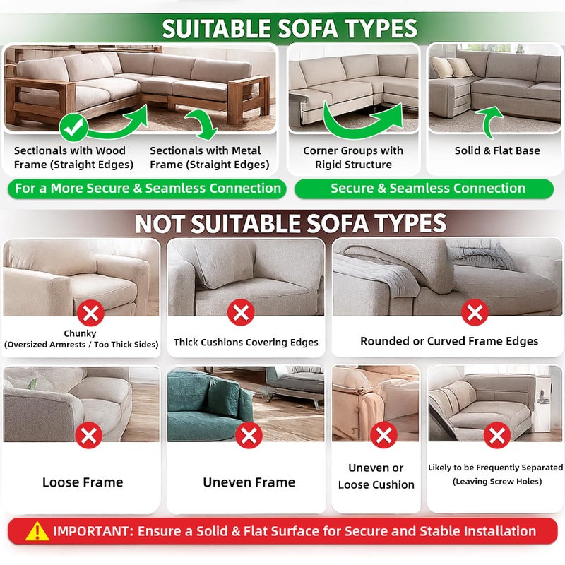 LazyMe Universal Sectional Sofa Interlocking, Sectional Couch Connectors, Sofa Connector Bracket with Hardware- 4 Sets, 8 Pieces - Image 5