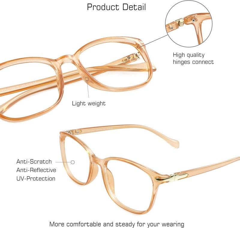 VisionGlobal Blue Light Blocking Glasses for Women/Men, Anti Eyestrain, Computer Reading, TV Glasses, Stylish Square Frame, Anti Glare(Champagne,+1.75 Magnification) - Image 2
