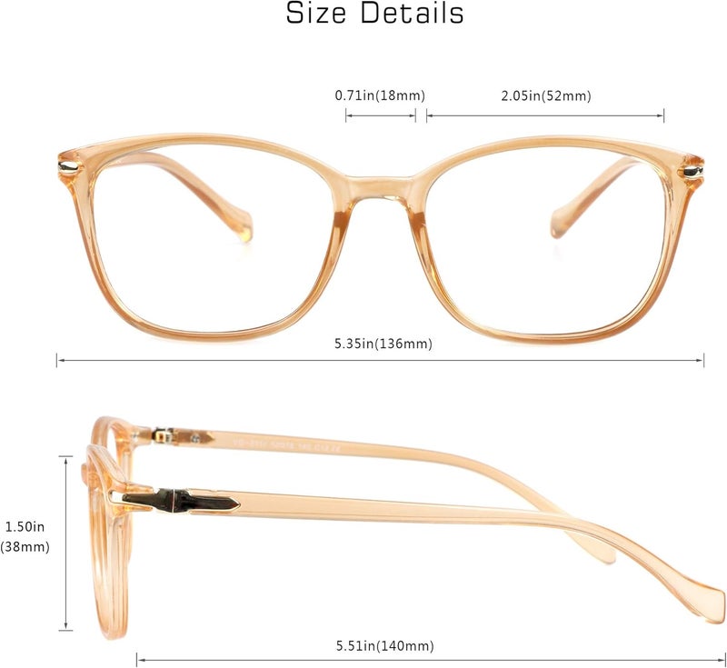 VisionGlobal Blue Light Blocking Glasses for Women/Men, Anti Eyestrain, Computer Reading, TV Glasses, Stylish Square Frame, Anti Glare(Champagne,+1.75 Magnification) - Image 3