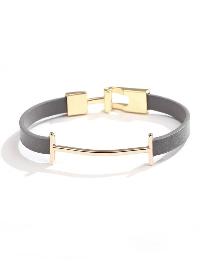 BlingNook Leather Bracelets For Women Trendy, Man Gold Bangles Bracelet Initial I Cute Stackable Hand Chain Rubber Bands Elegatto Mother Jewelry Gift (Grain Brown) - Image 5