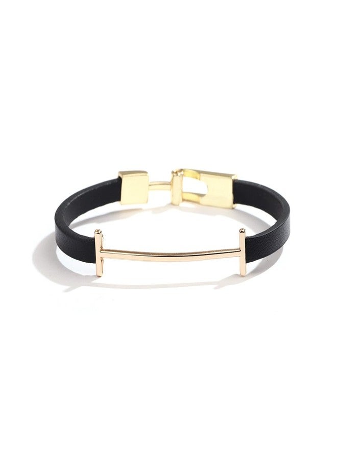 BlingNook Leather Bracelets For Women Trendy, Man Gold Bangles Bracelet Initial I Cute Stackable Hand Chain Rubber Bands Elegatto Mother Jewelry Gift (Grain Brown) - Image 3