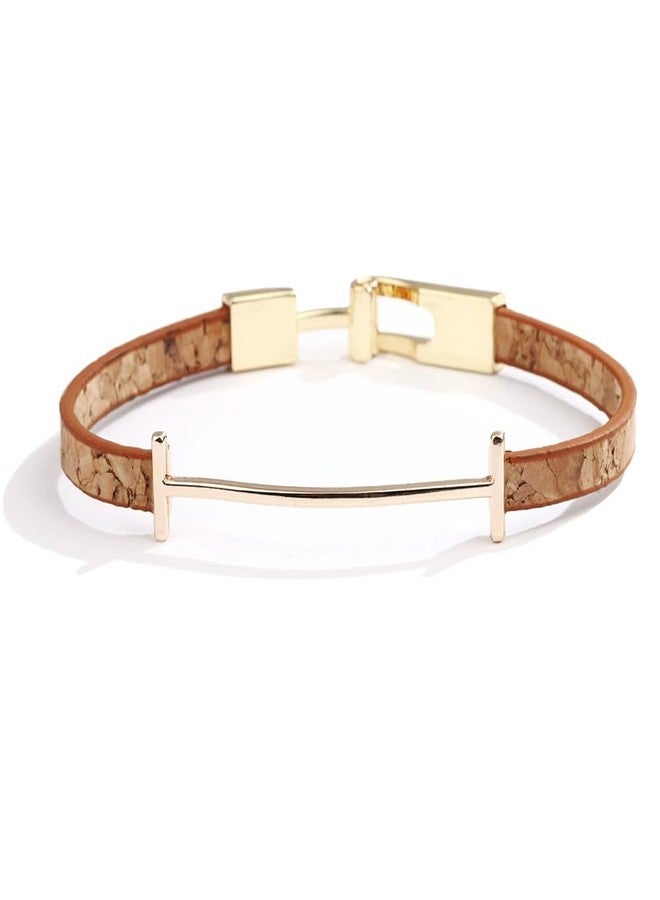 BlingNook Leather Bracelets For Women Trendy, Man Gold Bangles Bracelet Initial I Cute Stackable Hand Chain Rubber Bands Elegatto Mother Jewelry Gift (Grain Brown) - Image 1