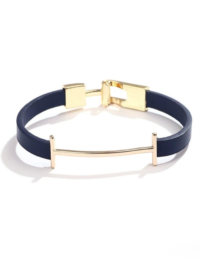 BlingNook Leather Bracelets For Women Trendy, Man Gold Bangles Bracelet Initial I Cute Stackable Hand Chain Rubber Bands Elegatto Mother Jewelry Gift (Grain Brown) - Image 2