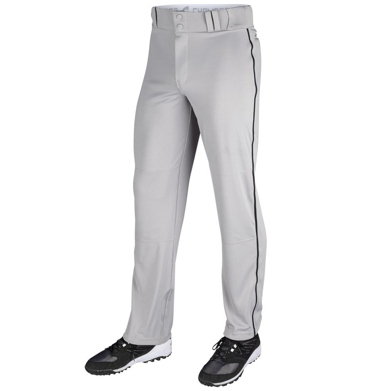 CHAMPRO mens Triple Crown Open Bottom Piped Adult Baseball Uniform Pants, Grey, Black Pipe, Large US