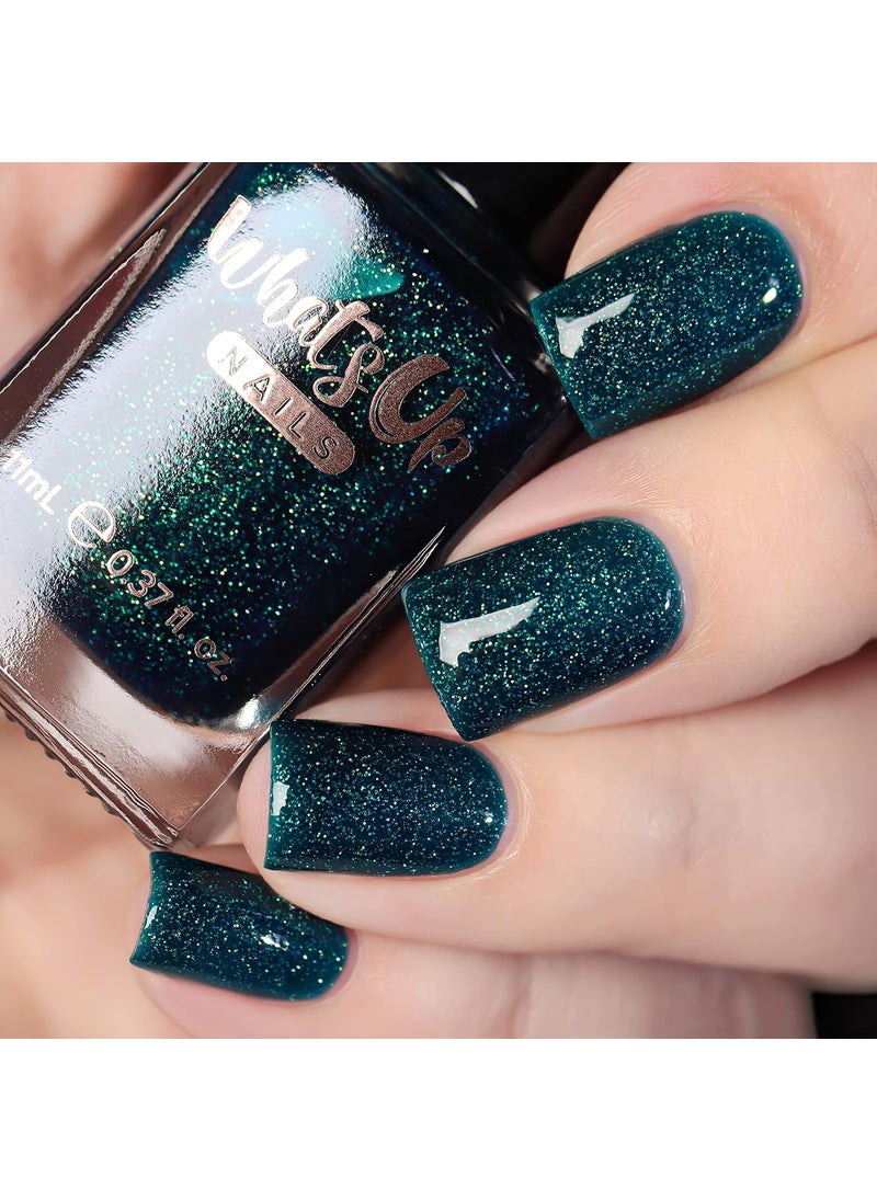 Whats Up Nails - Whats Up Nails - Teal Good Moment Nail Polish Dark Teal with Gold to Green Iridescent Glitter Lacquer Varnish Made in USA 21 free Cruelty Free Vegan Clean - Image 1