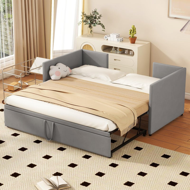 Bellemave Bellemave Twin Size Upholstered Daybed with Pop up TrundleVelvet Twin Daybed FrameTwin to King DaybedDay Bed with Trundle Bed TwinTufted Sofa Bed DaybedBedroomLiving RoomGuest RoomGray 