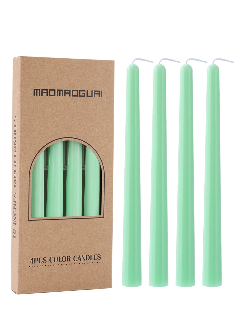 Taper Candles 10 Inch Light Green Set of 4 Unscented, Dripless, Smokeless Long Tall Tapered Candlesticks Wedding Home Decor Dinner Natural Color Series - Image 1