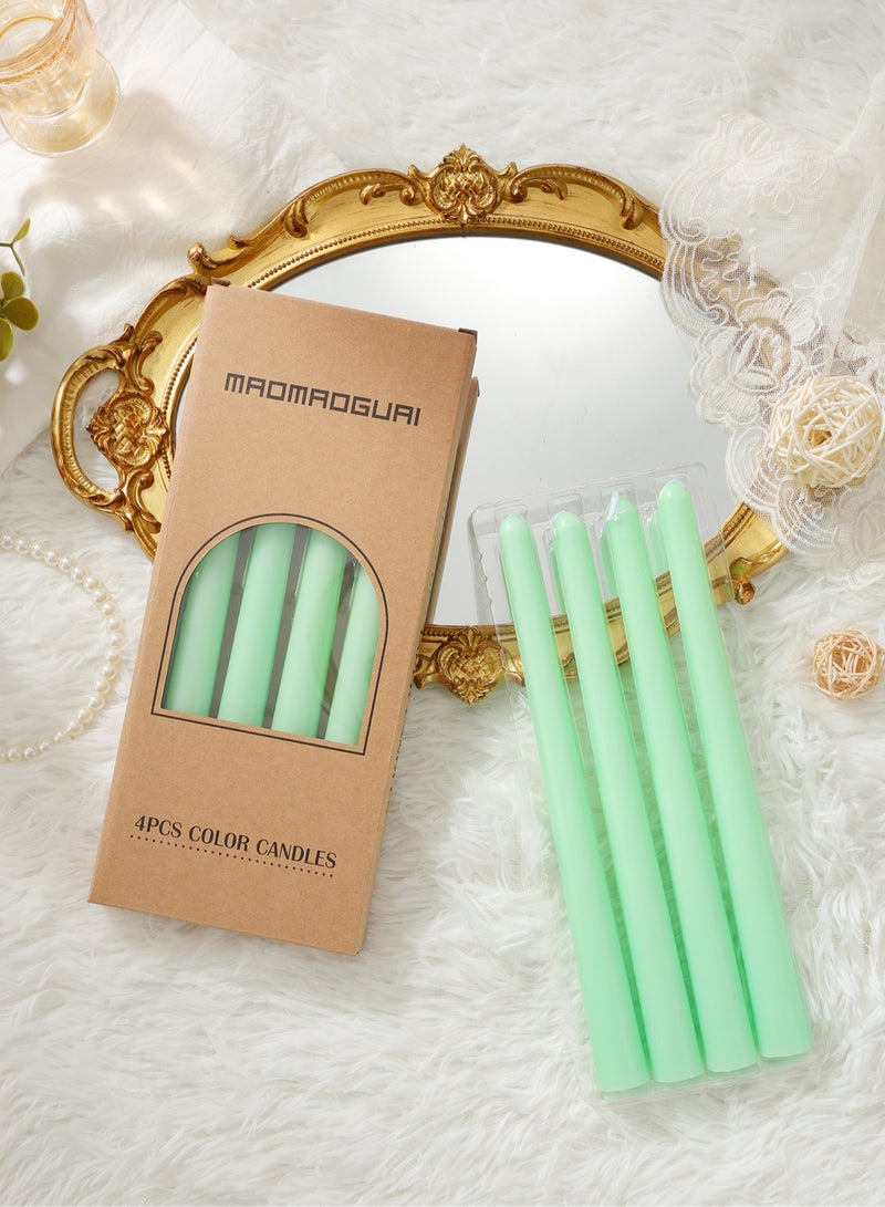 Taper Candles 10 Inch Light Green Set of 4 Unscented, Dripless, Smokeless Long Tall Tapered Candlesticks Wedding Home Decor Dinner Natural Color Series - Image 5