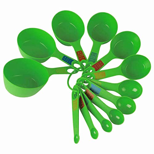 SWAB™ Plastic Measuring Cups and Spoon Set with Ring Holder, 12 Piece Set (Green) - Image 1