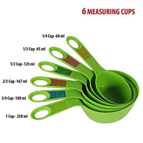 SWAB™ Plastic Measuring Cups and Spoon Set with Ring Holder, 12 Piece Set (Green) - Image 2