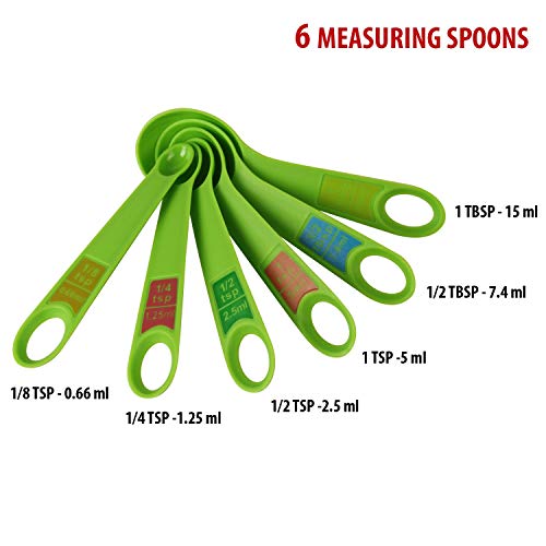SWAB™ Plastic Measuring Cups and Spoon Set with Ring Holder, 12 Piece Set (Green) - Image 3