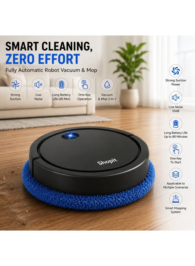 Shopit Automatic Robot Vacuum Cleaner & Smart Mop – Low Noise Robot Vacuum and Mop with Strong Suction, USB Rechargeable Intelligent Sweeping Robot for Home, Office & Pet Hair Cleaning - Image 5