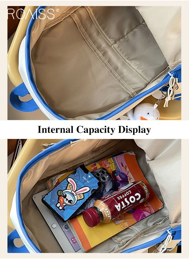 roaiss - Casual Patchwork Color Contrast Duckling Pendant Backpack Fashion Versatile High Capacity School Bag Simple Multi Pocket Travel Student Computer Backpack - Image 1