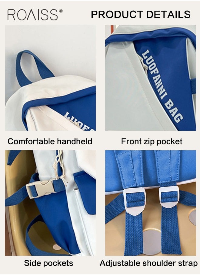 roaiss - Casual Patchwork Color Contrast Duckling Pendant Backpack Fashion Versatile High Capacity School Bag Simple Multi Pocket Travel Student Computer Backpack - Image 1