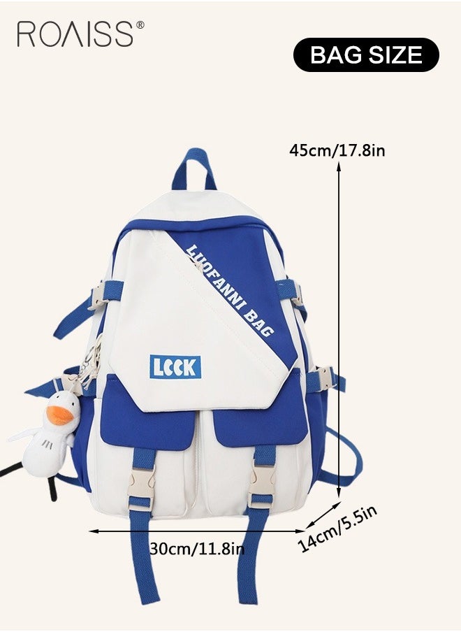 roaiss - Casual Patchwork Color Contrast Duckling Pendant Backpack Fashion Versatile High Capacity School Bag Simple Multi Pocket Travel Student Computer Backpack - Image 1