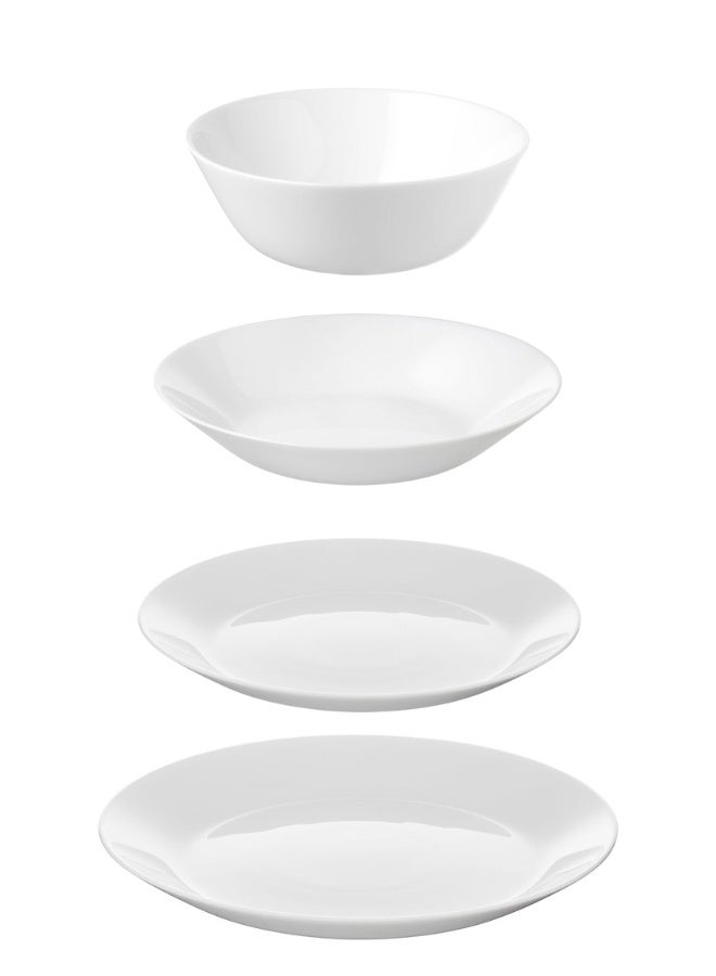 OFTAST 4-Piece Porcelain Dinner Set Includes Dessert Plates, Deep Plates, Flat Plates, And Soup Bowls. Dishwasher And Microwave Safe - White. - Image 1