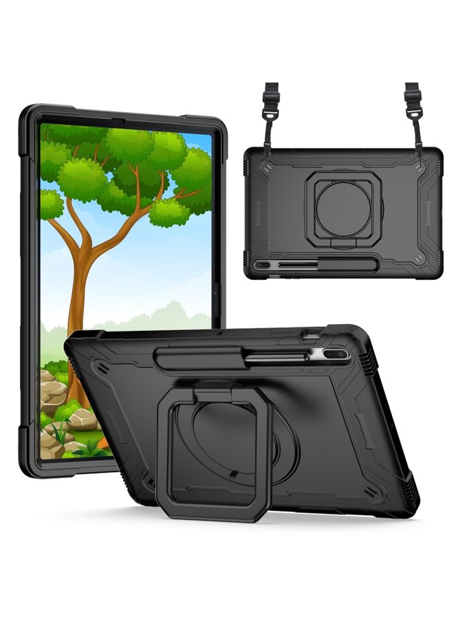 HuHa Case Cover For Samsung Galaxy Tab S7+ / S8+ / S7 FE Silicone + PC Bracelet Holder Tablet Case Black 