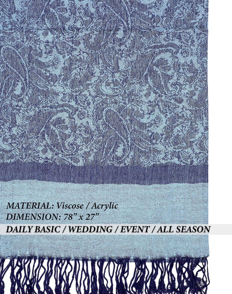 Achillea Two Tone Vintage Jacquard Paisley Pashmina Shawl Wrap Scarf (Steel Blue) - Image 5