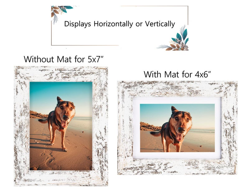 Califortree Rustic White 5x7 Picture Frame - Display Photos 4x6 with Mat or 5x7 Without Mat - Real Glass Frames for Wall and Tabletop - Set of 2 - Image 3