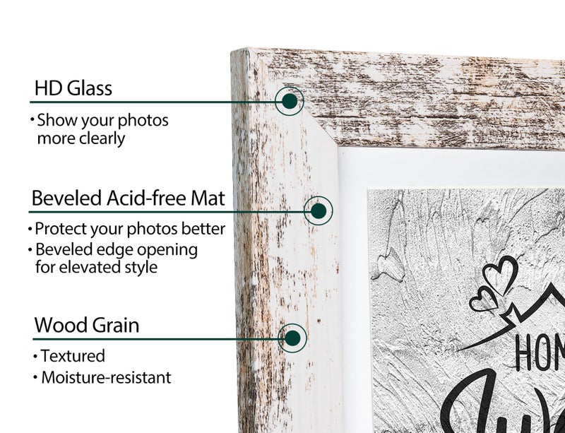 Califortree Rustic White 5x7 Picture Frame - Display Photos 4x6 with Mat or 5x7 Without Mat - Real Glass Frames for Wall and Tabletop - Set of 2 - Image 2