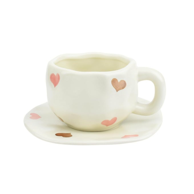CERAMIC COFFEE MUG WITH SAUCER SET CUTE LOVE CUP UNIQUE FOR OFFICE AND HOME 10 OZ300 ML FOR LATTE TEA MILK
