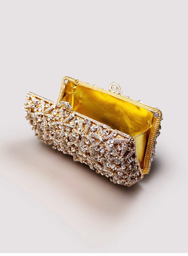 Luxury Crystal Encrusted Hollow Gold Clutch Bag Sparkling Full Diamonds Evening Bag Party Clutch  - Image 2