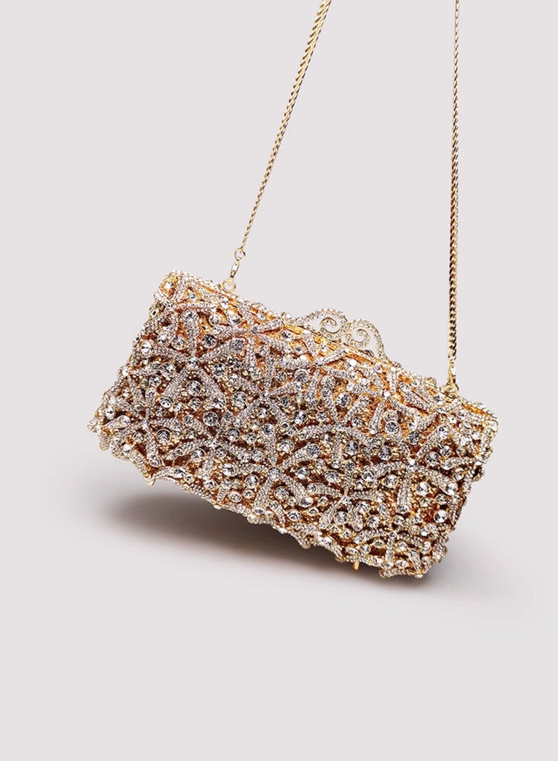 Luxury Crystal Encrusted Hollow Gold Clutch Bag Sparkling Full Diamonds Evening Bag Party Clutch  - Image 4