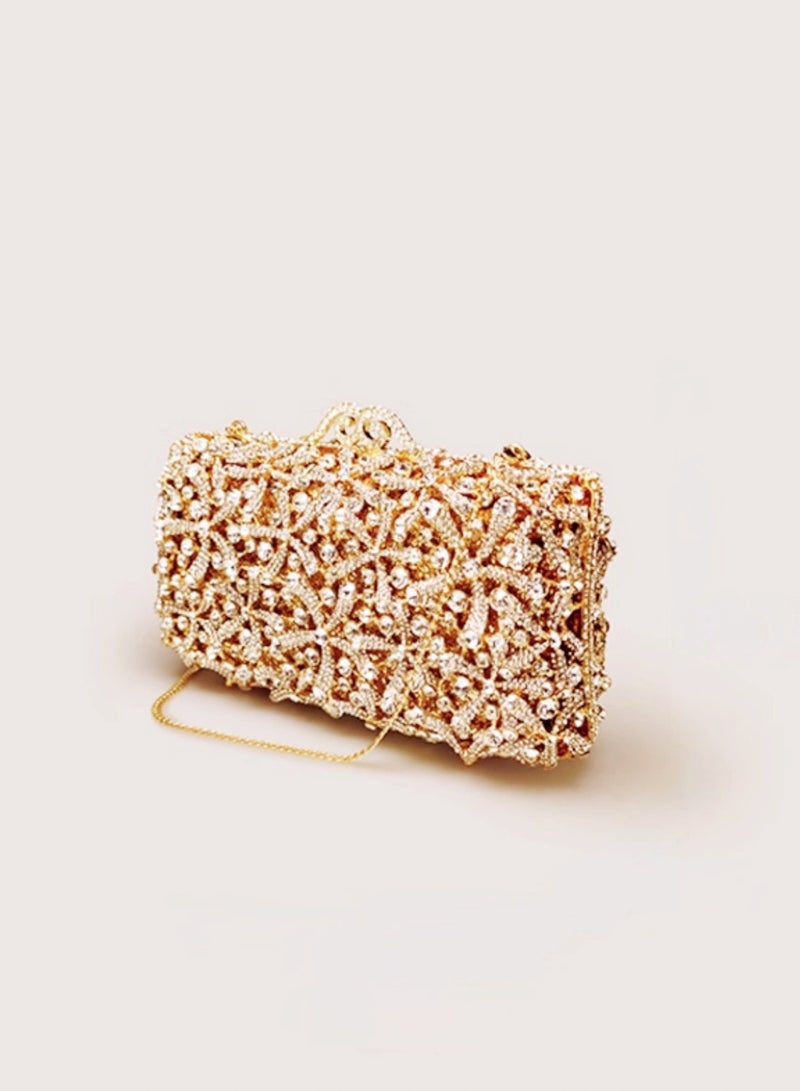 Luxury Crystal Encrusted Hollow Gold Clutch Bag Sparkling Full Diamonds Evening Bag Party Clutch  - Image 1