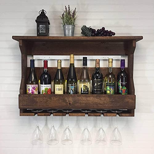Indigo interiors Jorden Wooden Wall Hanging Design Bar | Bar Cabinets for Home | Mini Bar for Home | Solid Wood Make Wine Storage Cabinet with Glass Hanging Space-Walnut Finish - Image 1