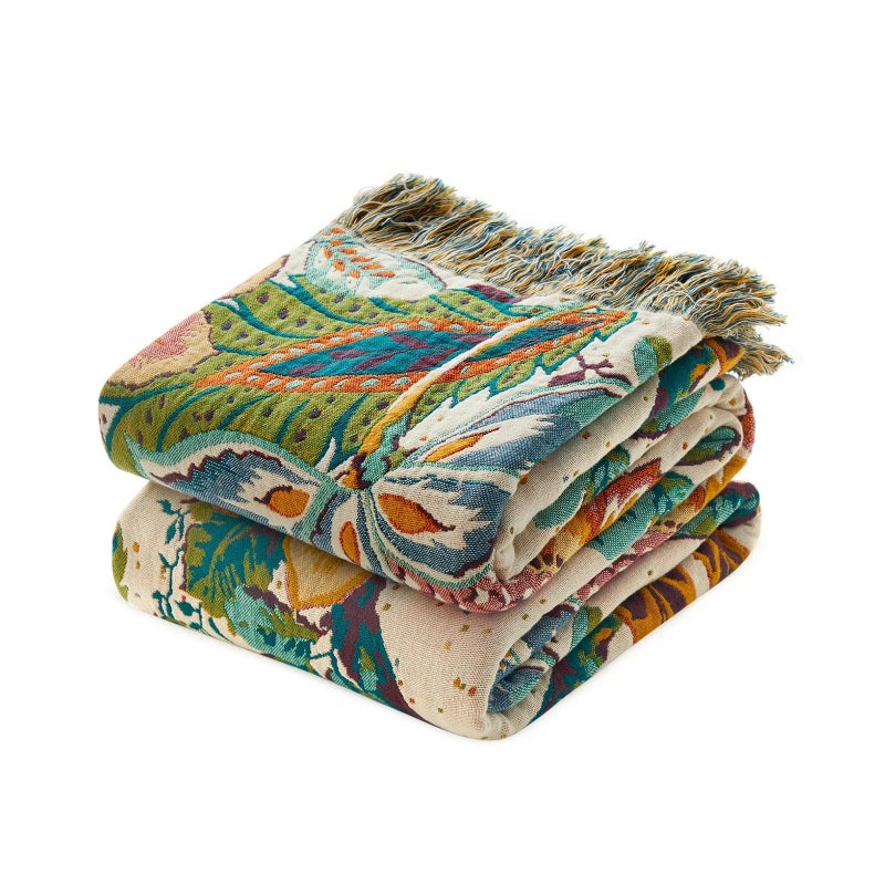 LUTBM Boho Throw Blanket for Bed Cotton Spring Blankets Twin Size for Bedroom Living Room All Season Lightweight Botanical Floral Embroidery Quilt for Couch Sofa Chair 60"x80" Home Decor - Image 1