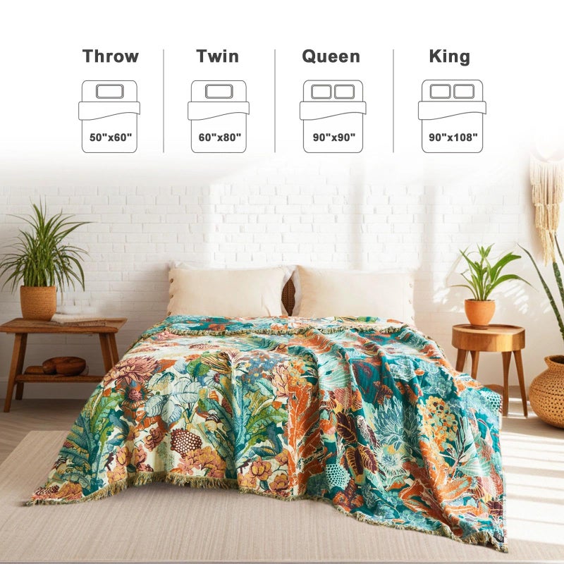 LUTBM Boho Throw Blanket for Bed Cotton Spring Blankets Twin Size for Bedroom Living Room All Season Lightweight Botanical Floral Embroidery Quilt for Couch Sofa Chair 60"x80" Home Decor - Image 3