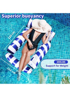 Topyich 2 Packs Swimming Pool Floats, 4-in-1 Adults Pool Float & Water Hammock with Air Pumps,Multi-Purpose,Stripe Pattern Float Hammock for Pool Party Summer Water Fun(Blue,Pink)  - Image 3