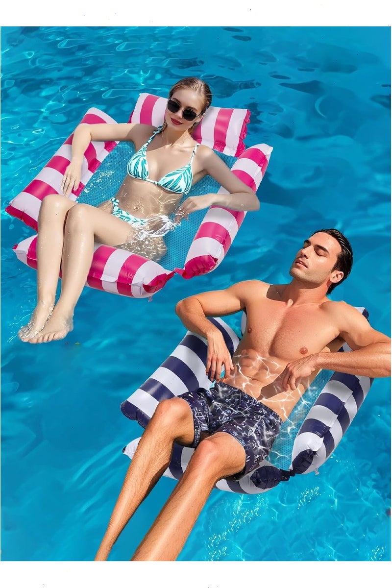 Topyich 4-in-1 Pool Floats Bed , 2 Pack Inflatable Pool Float & Water Hammock with Air Pumps, Multi-Purpose Pool Floats for Adults(Blue,Pink) - Image 1