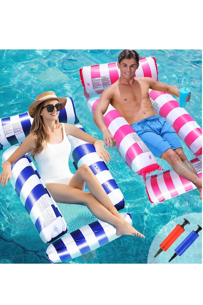 Topyich 4-in-1 Pool Floats Bed , 2 Pack Inflatable Pool Float & Water Hammock with Air Pumps, Multi-Purpose Pool Floats for Adults(Blue,Pink) - Image 2