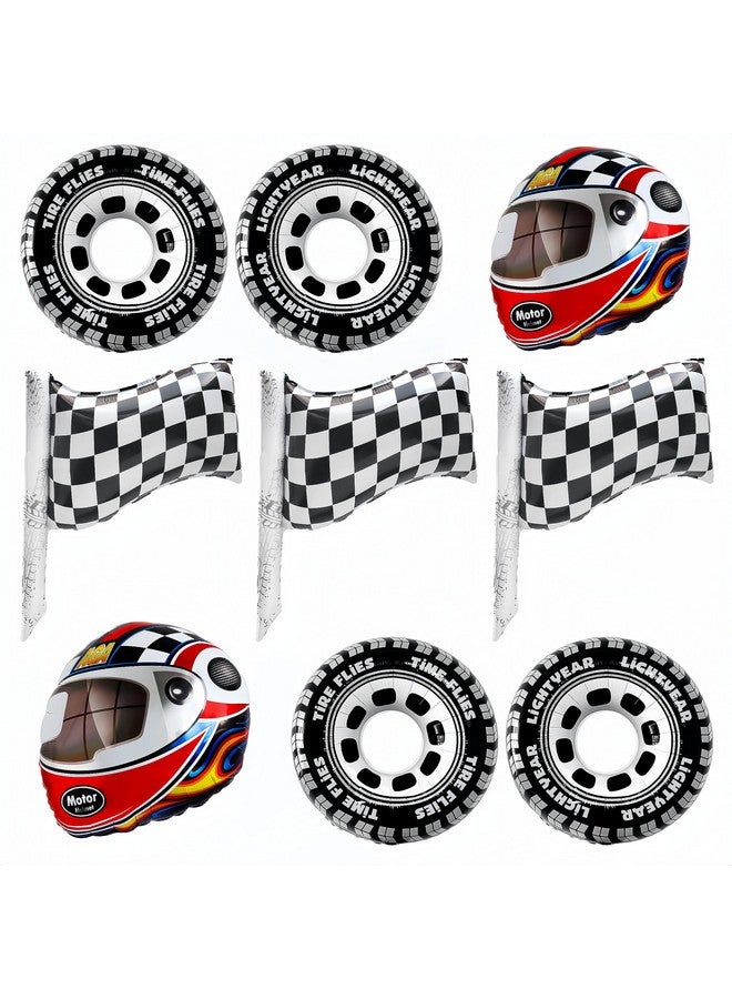 CYMYLAR 9 PCS Wheel Checkered Flag Helmet Black & White Racing Car Balloons Set/Birthday/Boys,Baby Shower Decorations/Racing Cars Theme  - Image 1