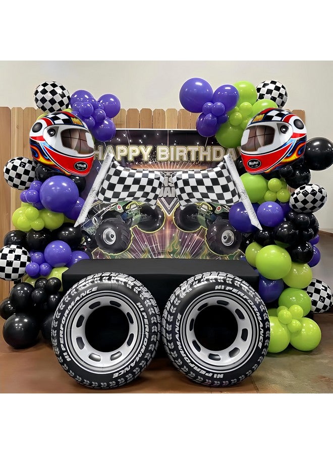 CYMYLAR 9 PCS Wheel Checkered Flag Helmet Black & White Racing Car Balloons Set/Birthday/Boys,Baby Shower Decorations/Racing Cars Theme  - Image 2