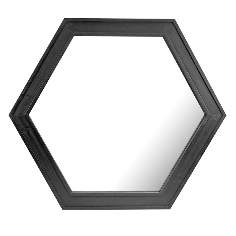 Stonebriar Decorative 24 Hexagon Wall Mirror with Black Wood Frame and Attached Hanging Bracket Decorative Country Rustic Decor for the Living Room Bedroom Bathroom Hallway and Entryway