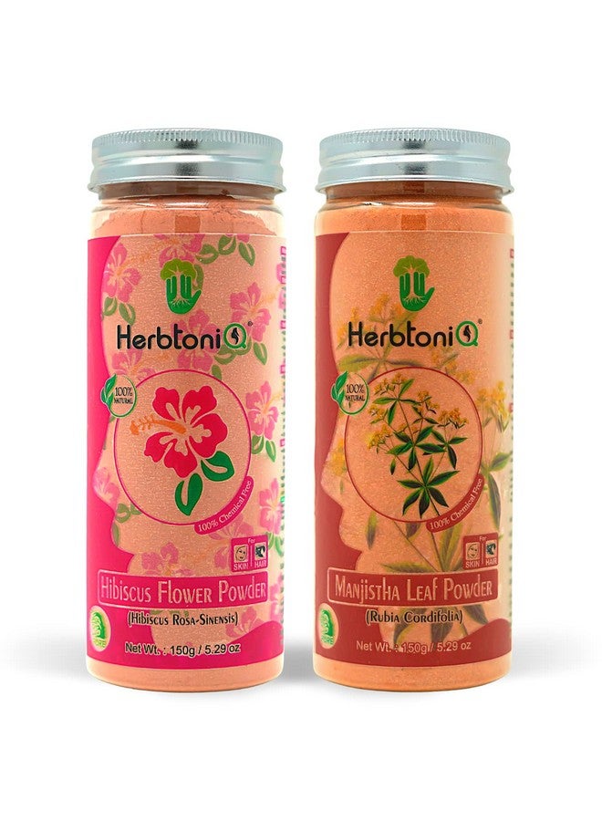 Herbtoniq 100% Organic Natural Hibiscus And Manjistha Powder For Hair-Fall Scalp Regimen Hair Pack (300 Grams) - Image 1